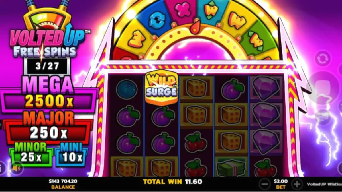 VoltedUP WildSurge slot machine neon interface